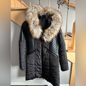 Suzy Shier Black Coat with Faux Fur Detail